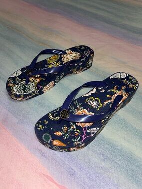 Tory Burch  Floral Wedge Flip Flop Sandals size 6.5
